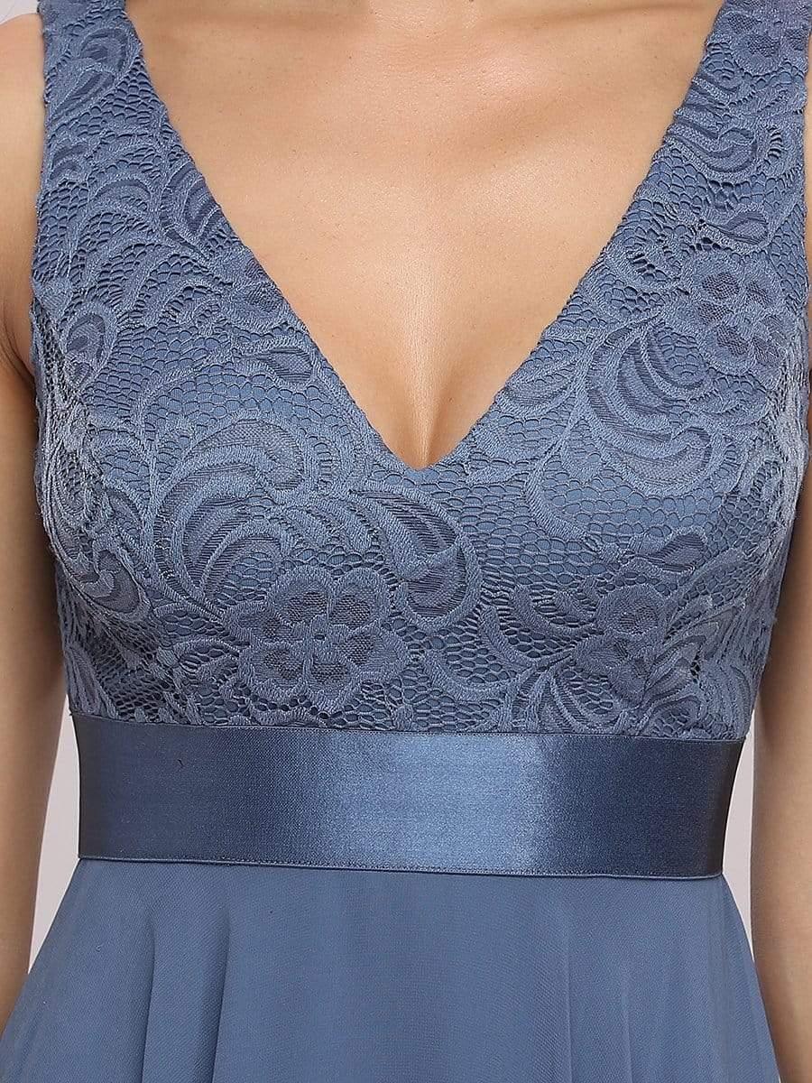 ever COSTA|Double V-Neck Empire Waist Midi Asymmetrical Hem Lace Dresses - Image 10