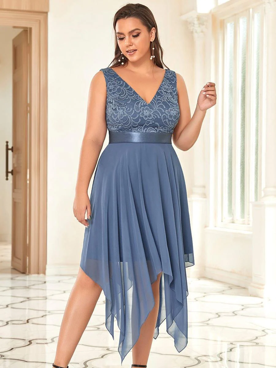 ever COSTA|Double V-Neck Empire Waist Midi Asymmetrical Hem Lace Dresses - Image 13