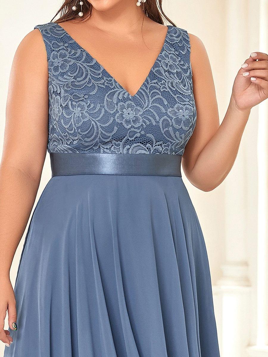 ever COSTA|Double V-Neck Empire Waist Midi Asymmetrical Hem Lace Dresses - Image 15