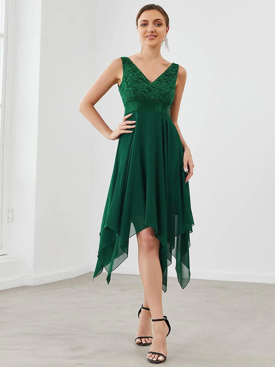 ever COSTA|Double V-Neck Empire Waist Midi Asymmetrical Hem Lace Dresses - Image 23