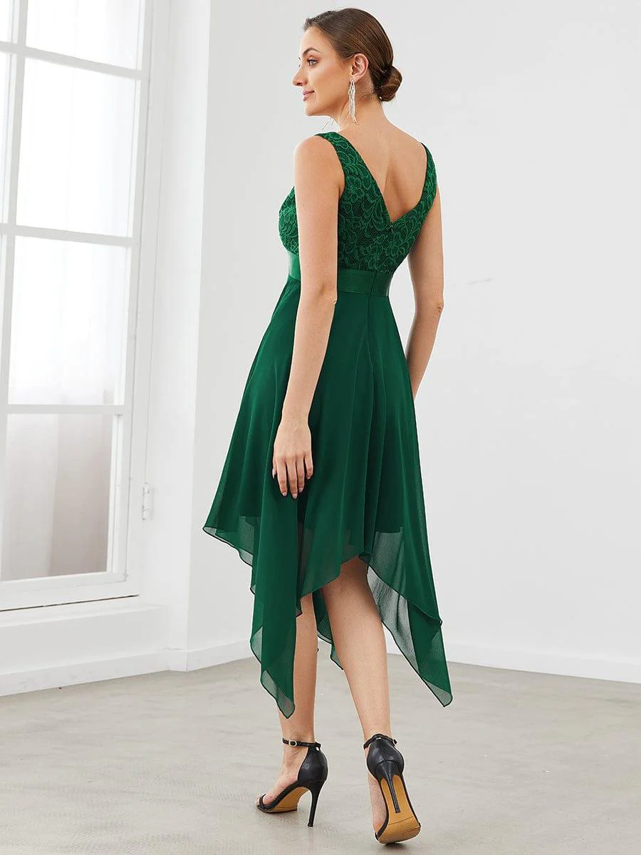 ever COSTA|Double V-Neck Empire Waist Midi Asymmetrical Hem Lace Dresses - Image 24
