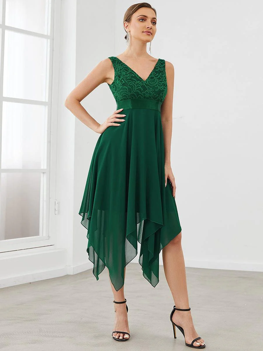ever COSTA|Double V-Neck Empire Waist Midi Asymmetrical Hem Lace Dresses - Image 26