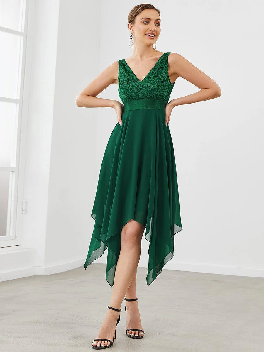 ever COSTA|Double V-Neck Empire Waist Midi Asymmetrical Hem Lace Dresses - Image 27