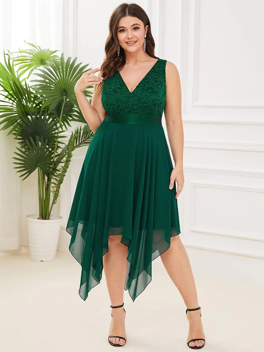 ever COSTA|Double V-Neck Empire Waist Midi Asymmetrical Hem Lace Dresses - Image 28