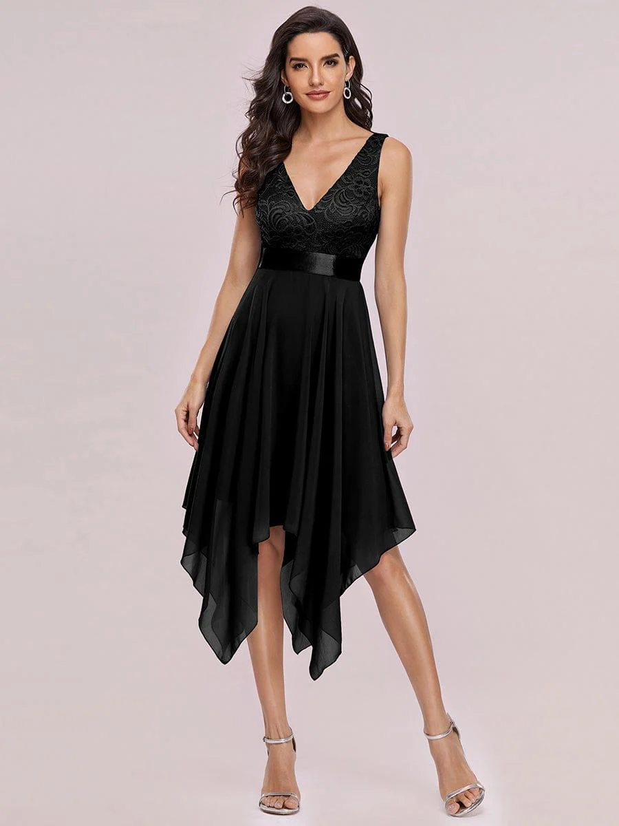 ever COSTA|Double V-Neck Empire Waist Midi Asymmetrical Hem Lace Dresses - Image 42