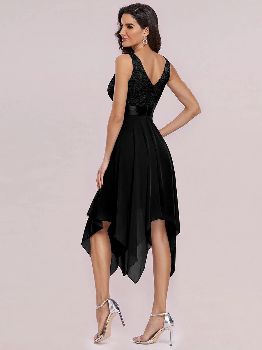 ever COSTA|Double V-Neck Empire Waist Midi Asymmetrical Hem Lace Dresses - Image 43