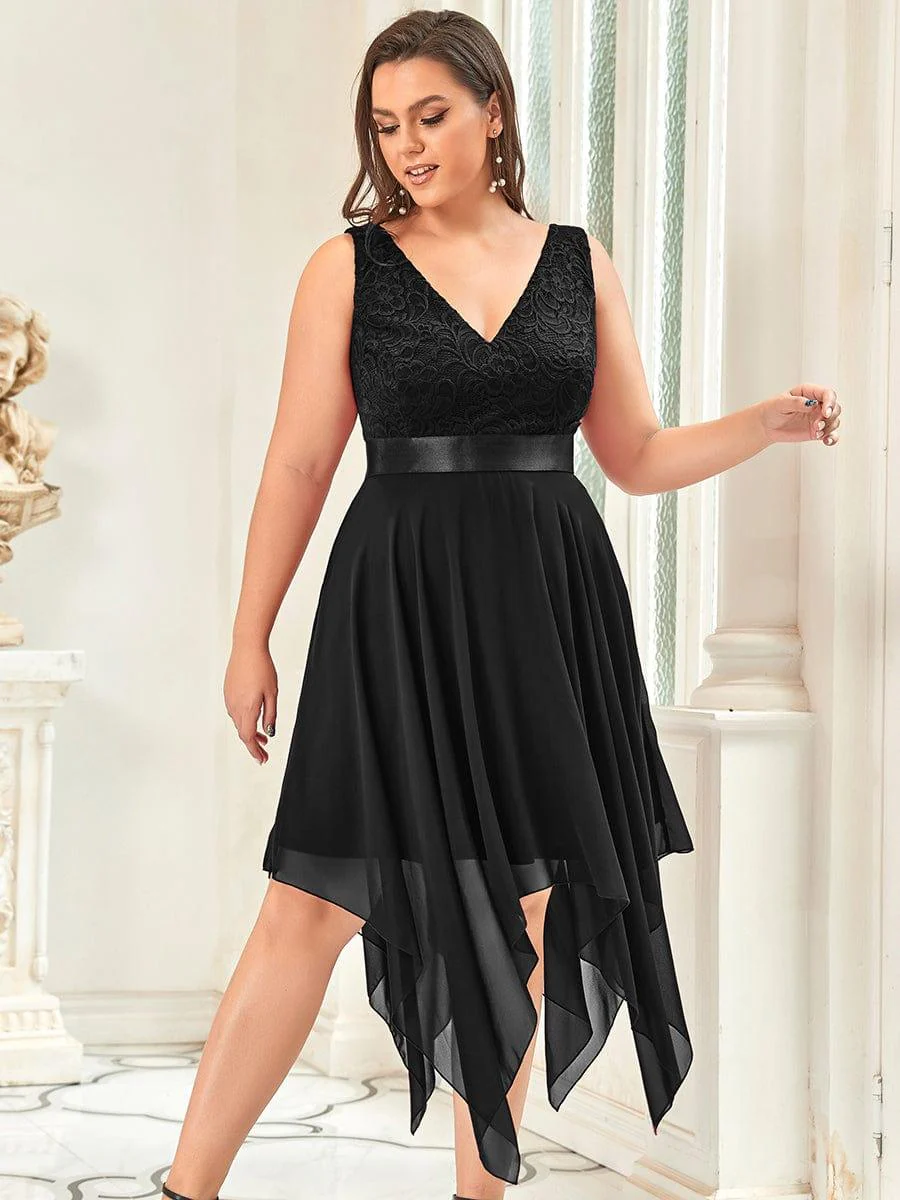 ever COSTA|Double V-Neck Empire Waist Midi Asymmetrical Hem Lace Dresses - Image 46