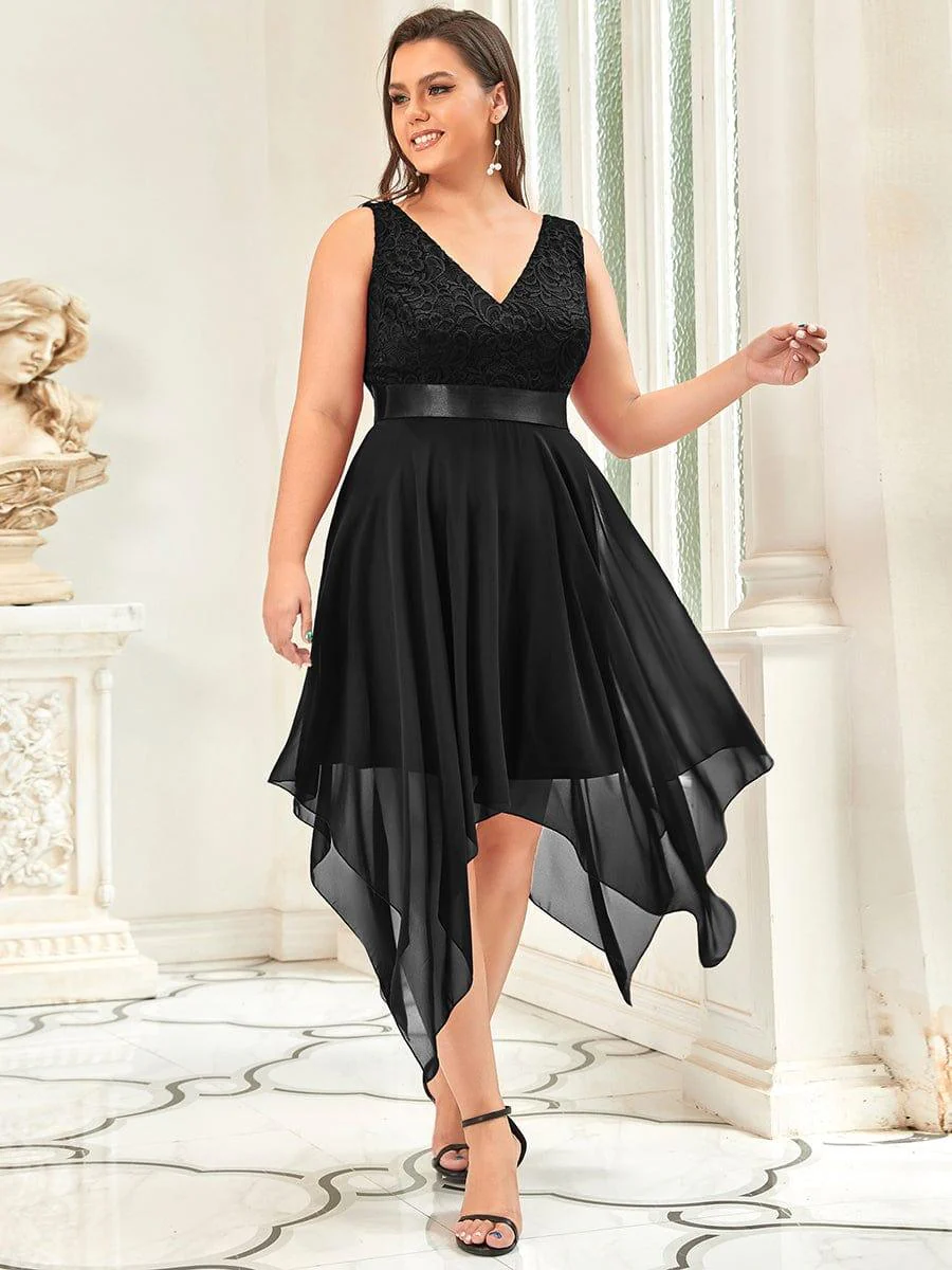 ever COSTA|Double V-Neck Empire Waist Midi Asymmetrical Hem Lace Dresses - Image 49