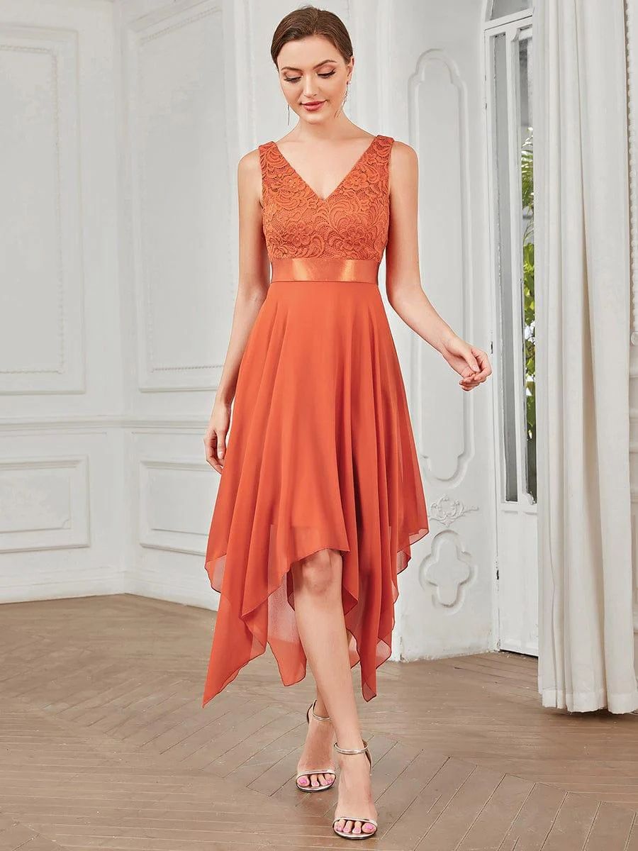 ever COSTA|Double V-Neck Empire Waist Midi Asymmetrical Hem Lace Dresses - Image 50