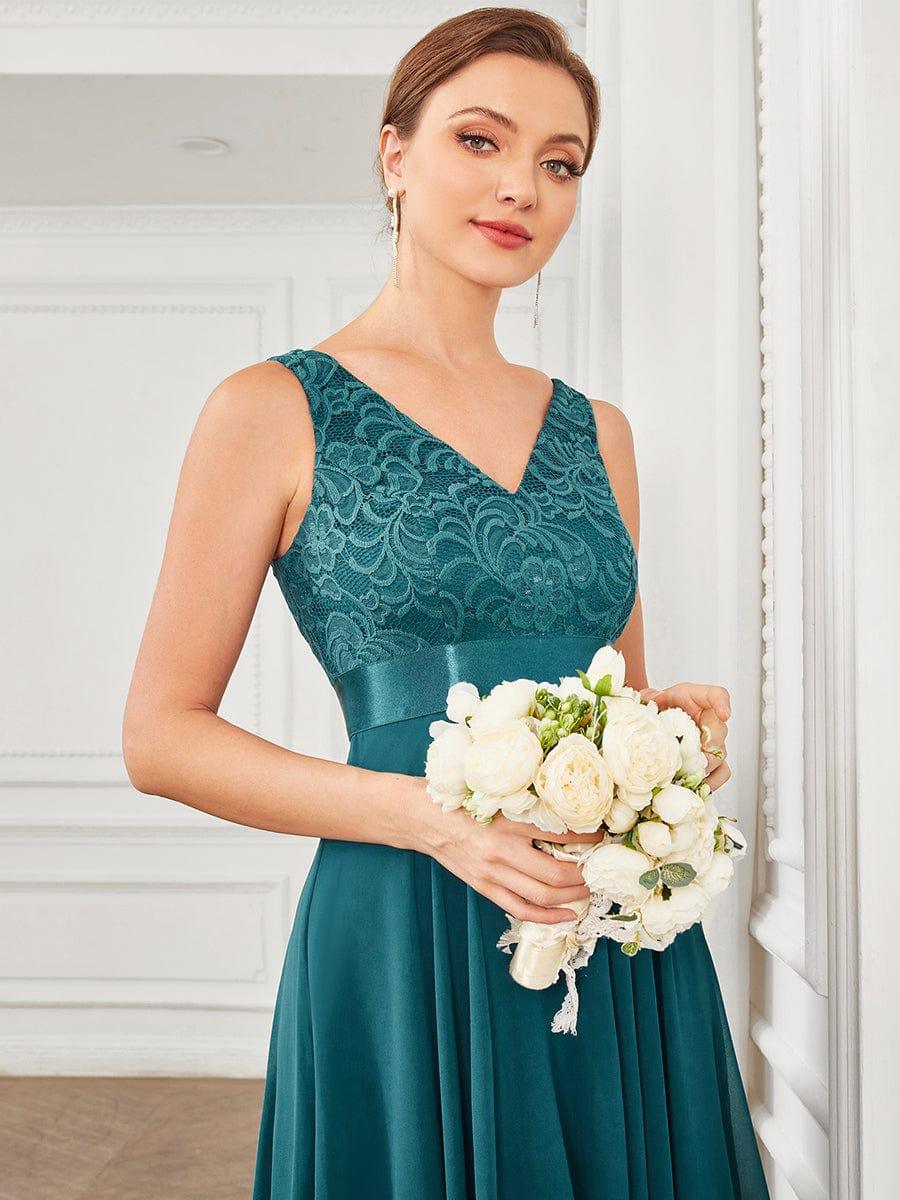 ever COSTA|Double V-Neck Empire Waist Midi Asymmetrical Hem Lace Dresses - Image 60