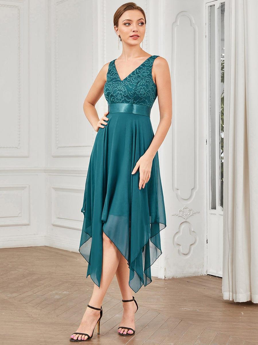 ever COSTA|Double V-Neck Empire Waist Midi Asymmetrical Hem Lace Dresses - Image 61