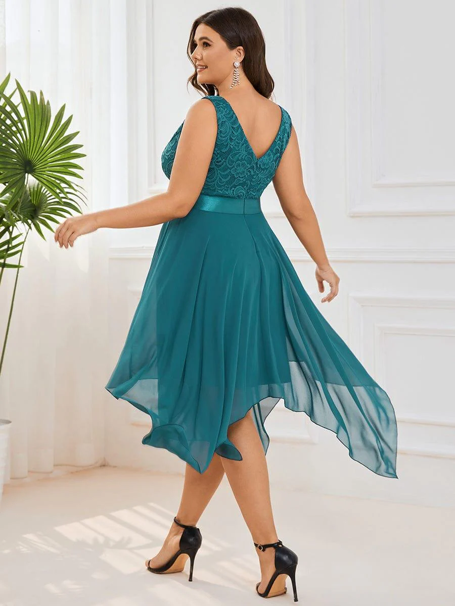ever COSTA|Double V-Neck Empire Waist Midi Asymmetrical Hem Lace Dresses - Image 63