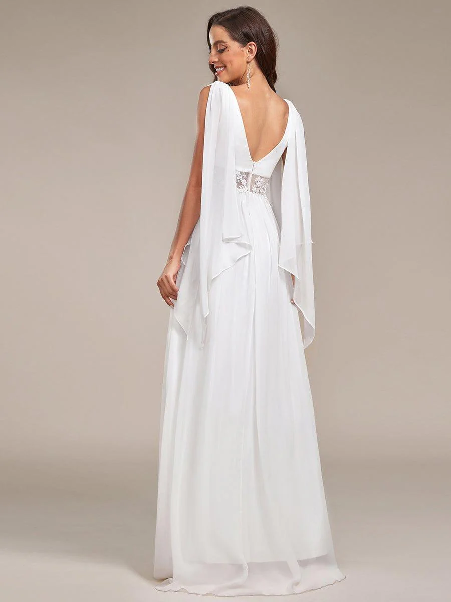 Deep V Neck Applique Long Split  Wedding Dress - Image 3