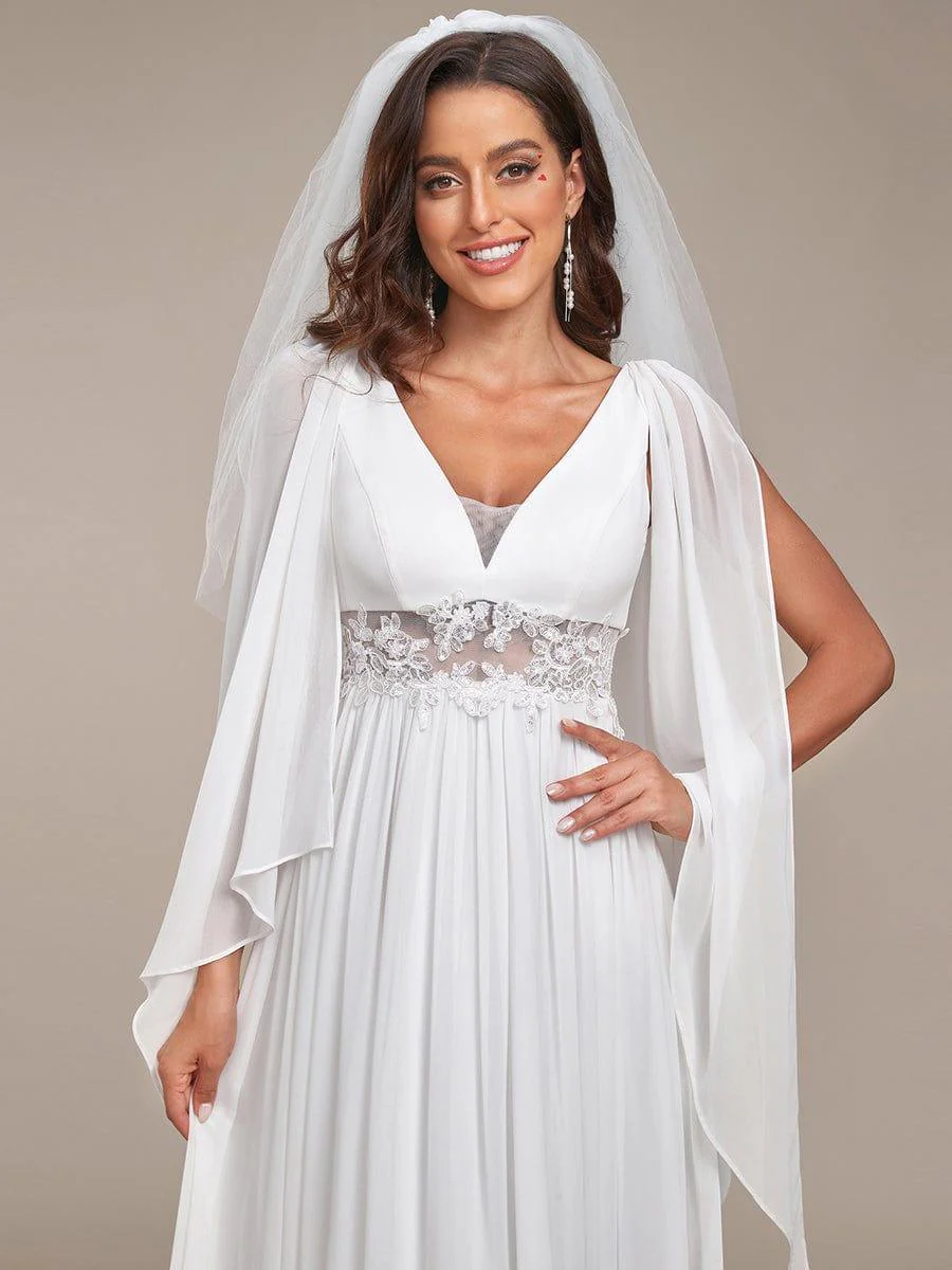 Deep V Neck Applique Long Split  Wedding Dress - Image 4