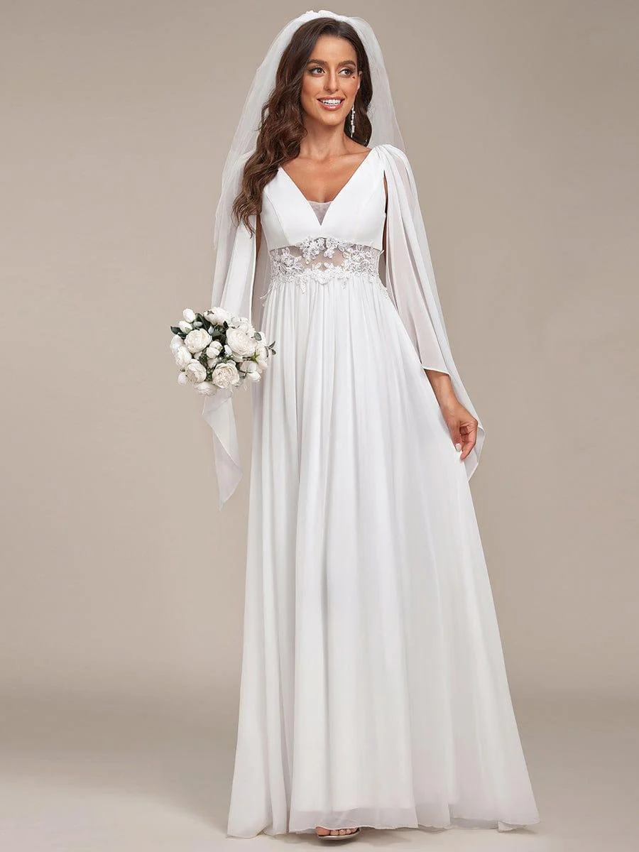 Deep V Neck Applique Long Split  Wedding Dress - Image 5