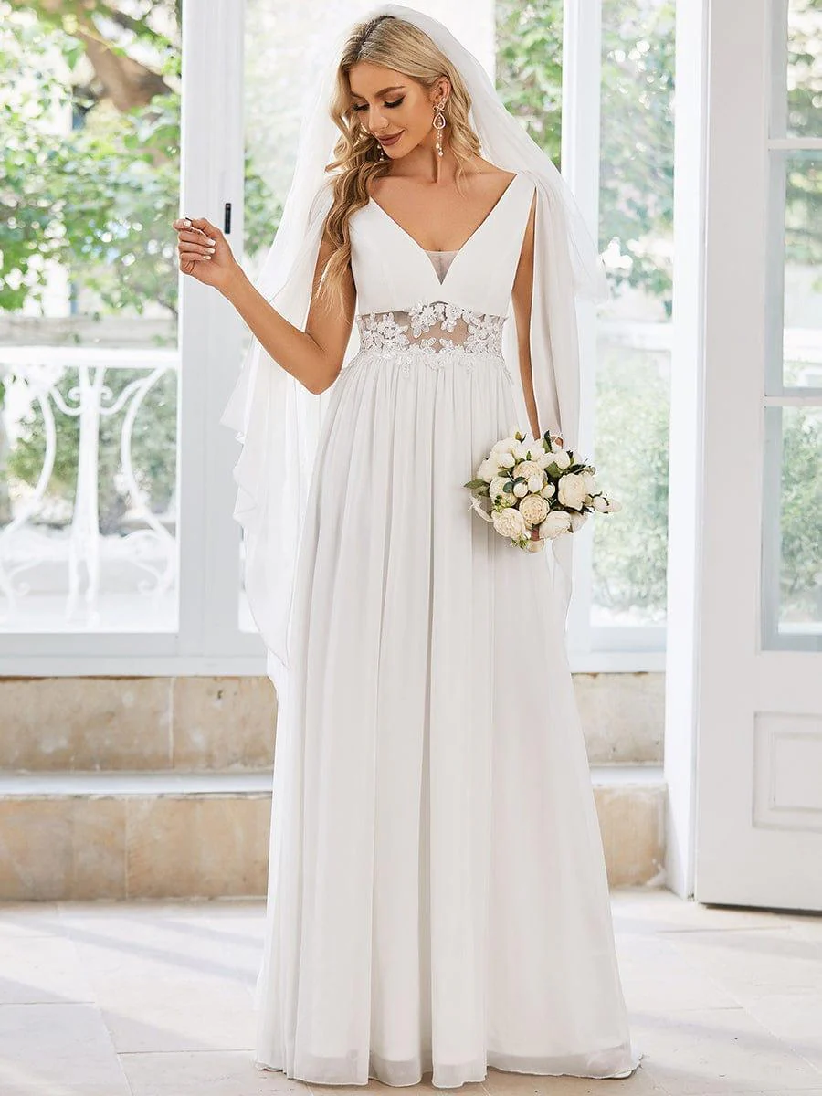 Deep V Neck Applique Long Split  Wedding Dress - Image 7