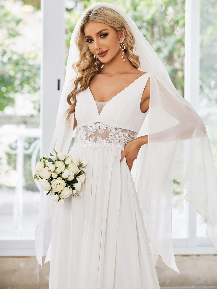 Deep V Neck Applique Long Split  Wedding Dress - Image 9