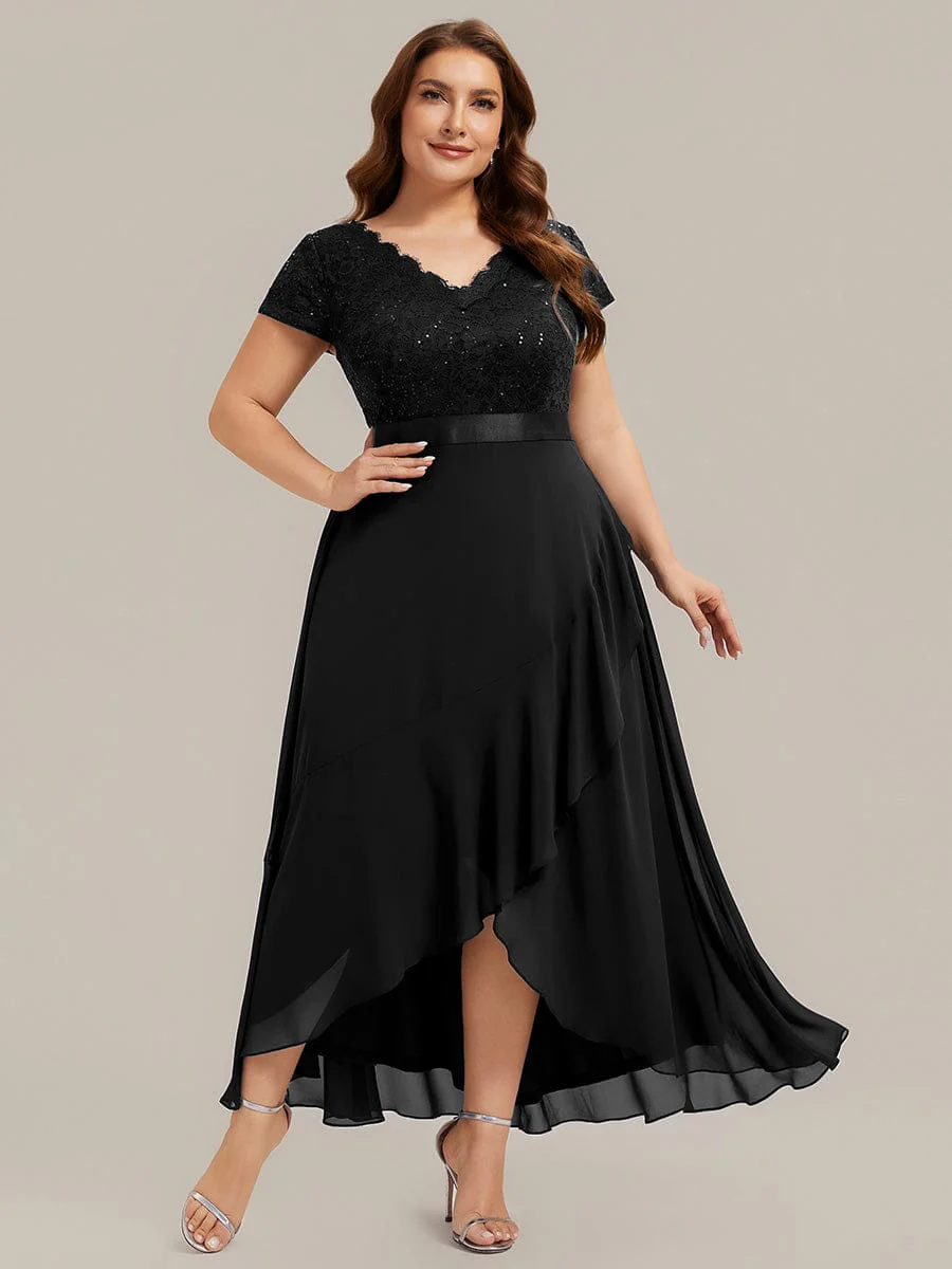 Deep V-Neck Chiffon Cap Sleeve Dress - Image 11