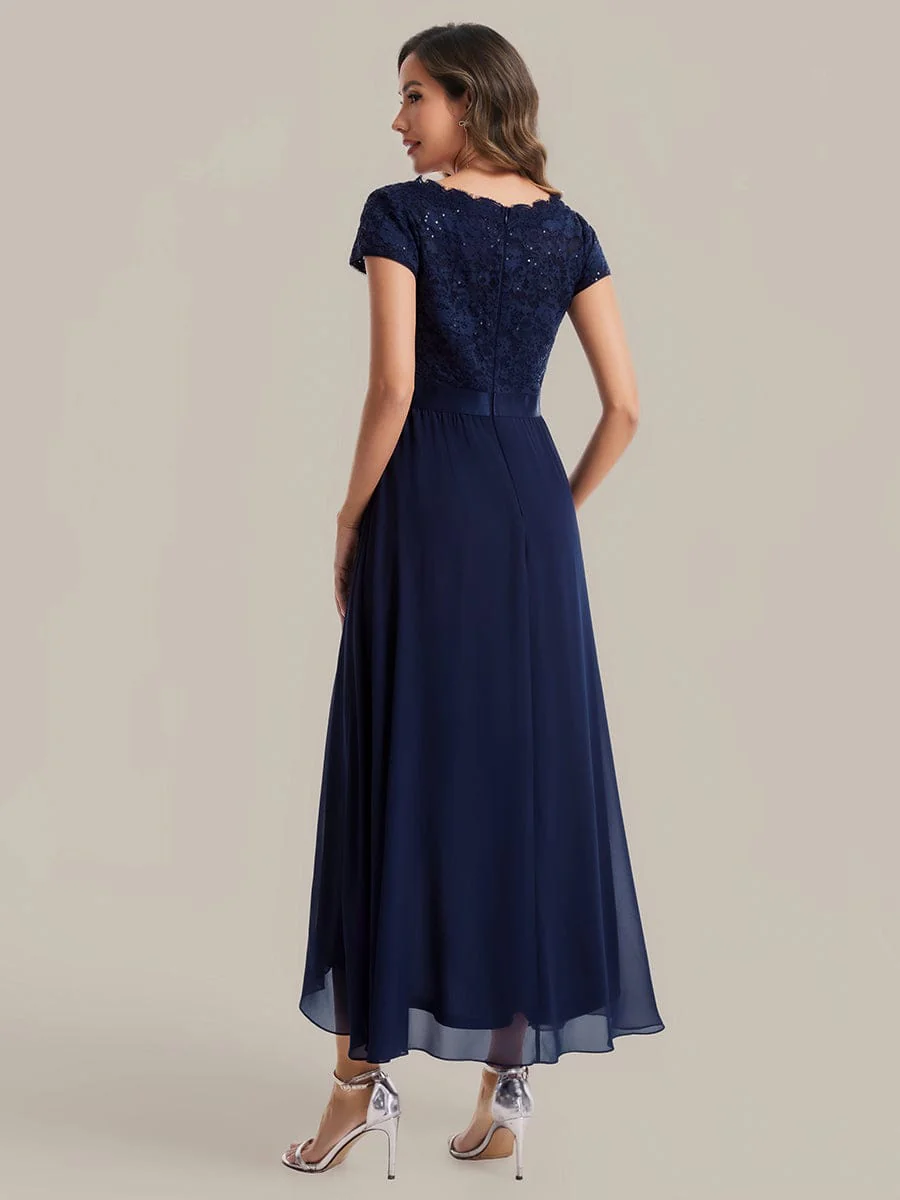 Deep V-Neck Chiffon Cap Sleeve Dress - Image 13