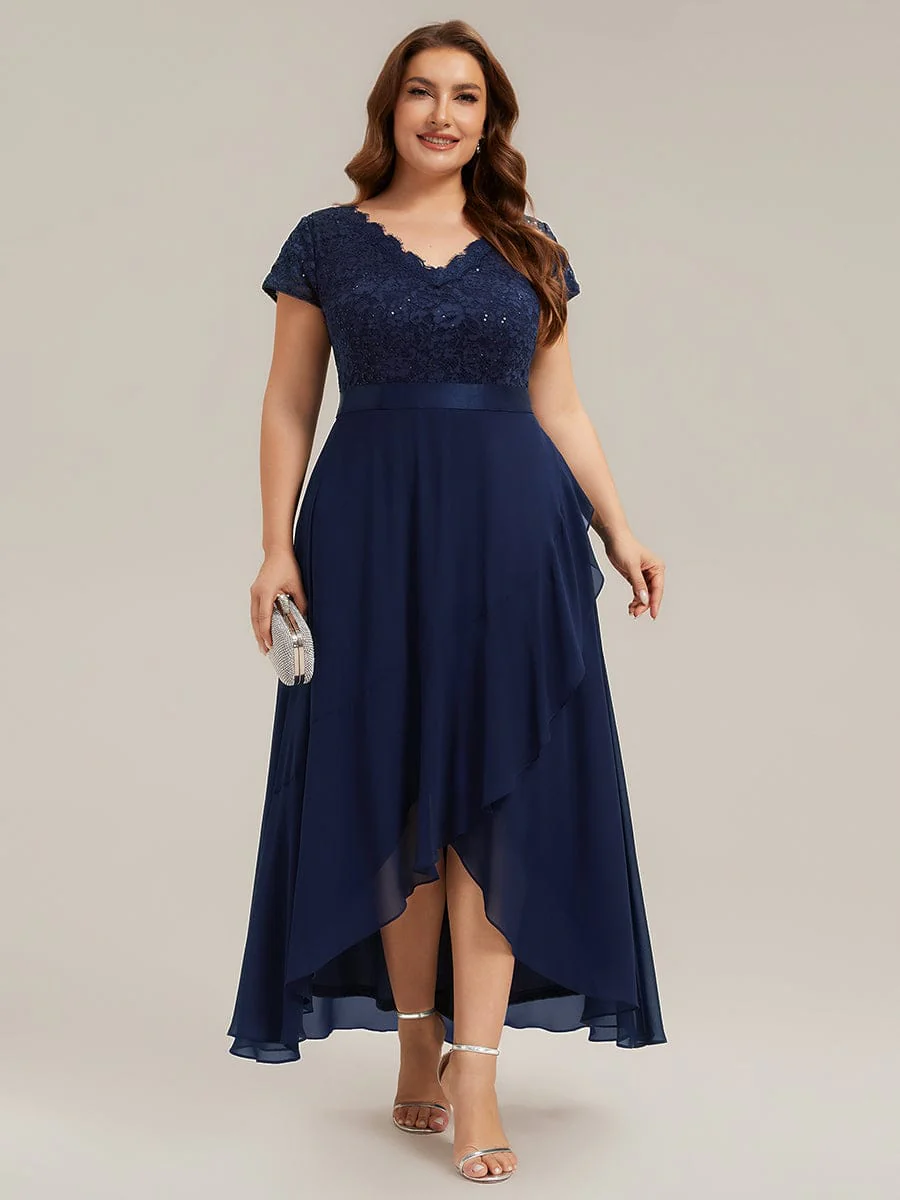 Deep V-Neck Chiffon Cap Sleeve Dress - Image 18