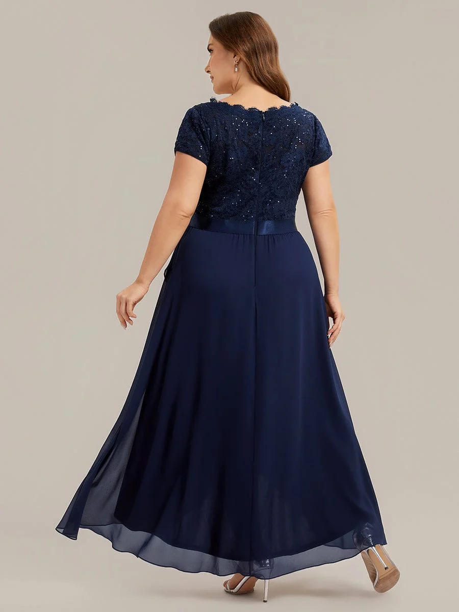 Deep V-Neck Chiffon Cap Sleeve Dress - Image 19