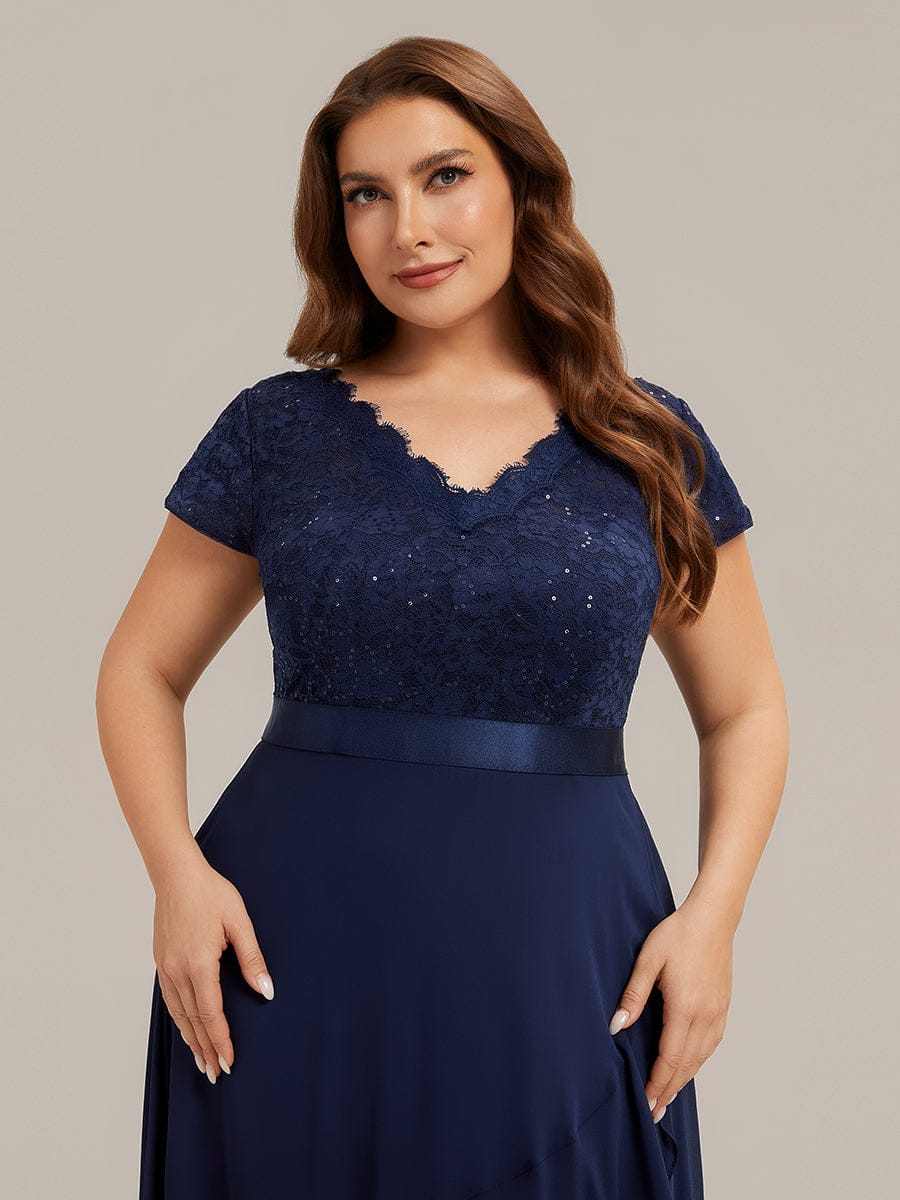 Deep V-Neck Chiffon Cap Sleeve Dress - Image 20