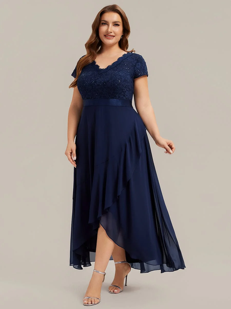 Deep V-Neck Chiffon Cap Sleeve Dress - Image 21