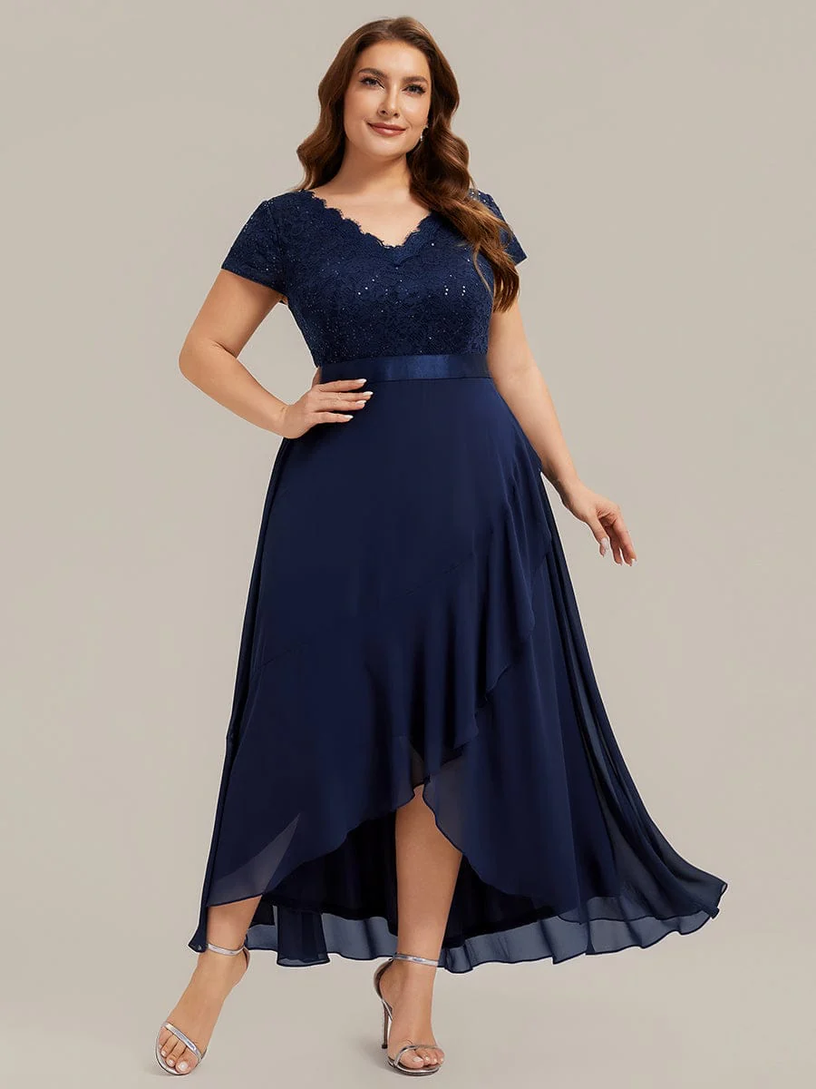 Deep V-Neck Chiffon Cap Sleeve Dress - Image 22