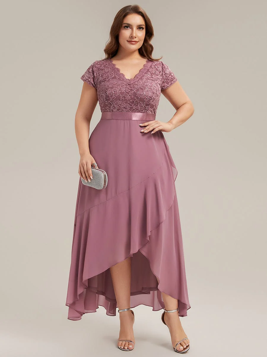 Deep V-Neck Chiffon Cap Sleeve Dress - Image 28