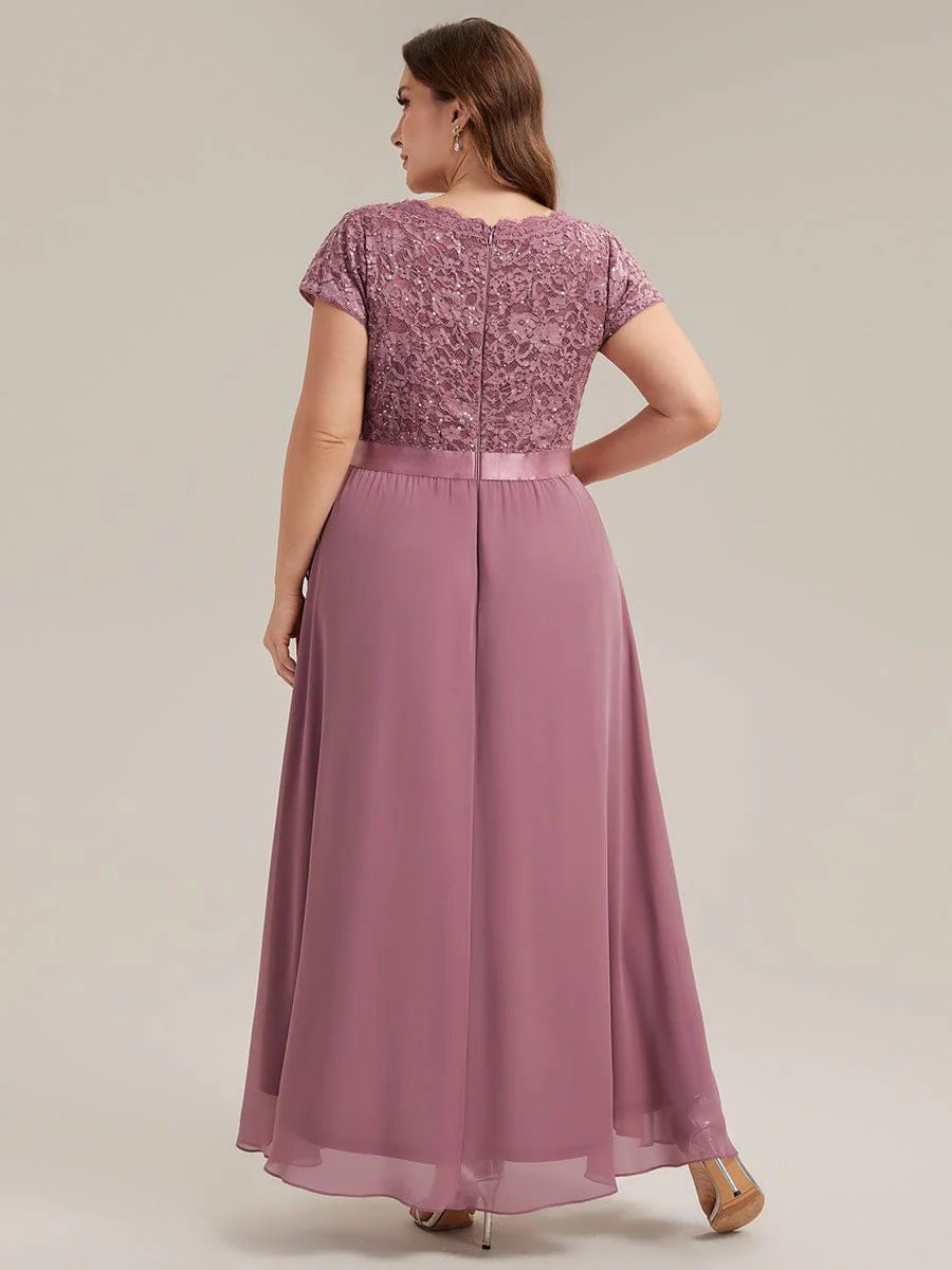 Deep V-Neck Chiffon Cap Sleeve Dress - Image 29