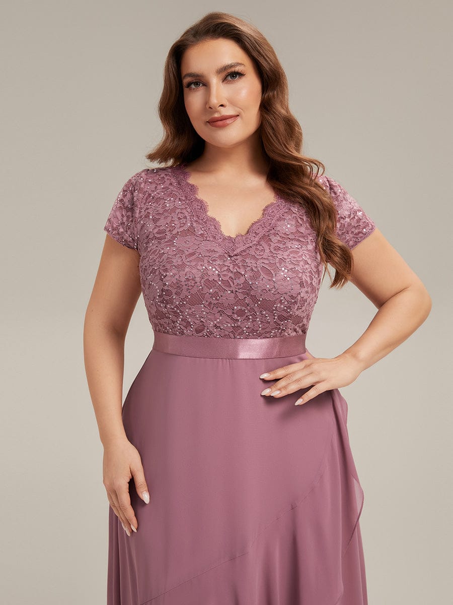 Deep V-Neck Chiffon Cap Sleeve Dress - Image 30