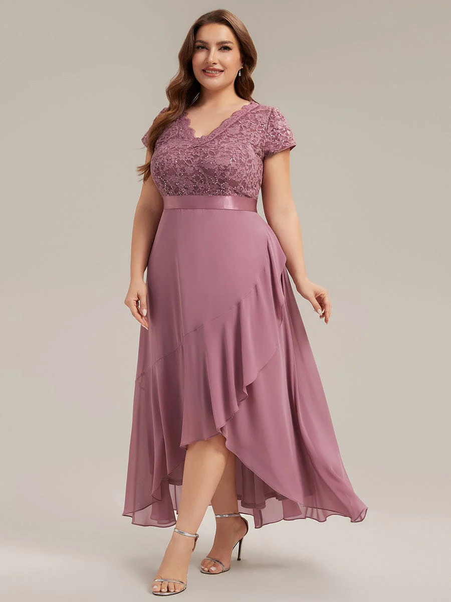 Deep V-Neck Chiffon Cap Sleeve Dress - Image 31