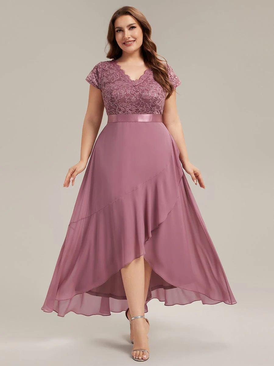 Deep V-Neck Chiffon Cap Sleeve Dress - Image 32
