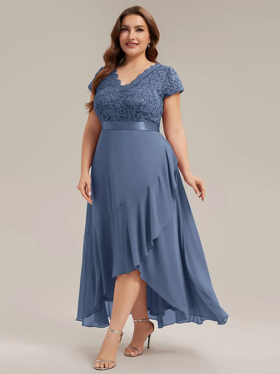 Deep V-Neck Chiffon Cap Sleeve Dress - Image 40