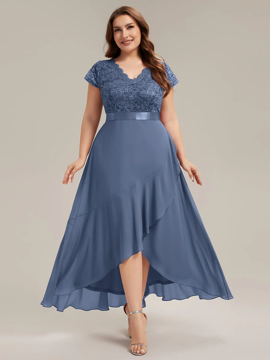 Deep V-Neck Chiffon Cap Sleeve Dress - Image 41