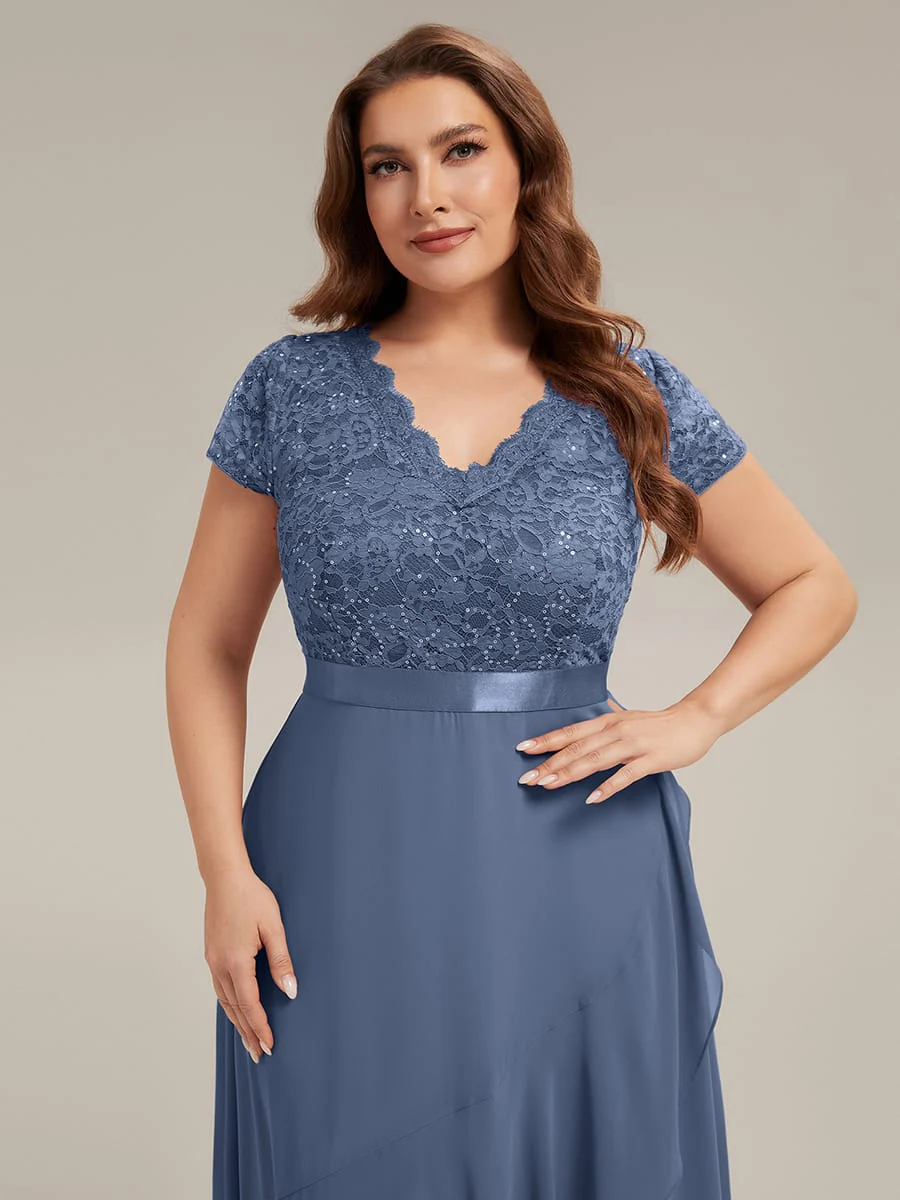 Deep V-Neck Chiffon Cap Sleeve Dress - Image 42