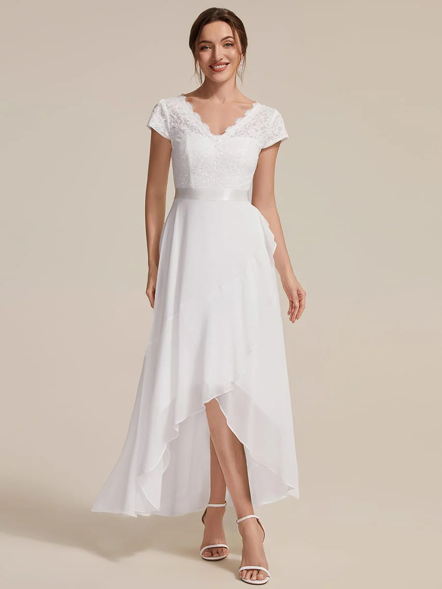 Deep V-Neck Chiffon Cap Sleeve Dress - Image 43