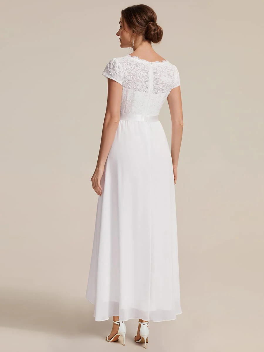 Deep V-Neck Chiffon Cap Sleeve Dress - Image 44