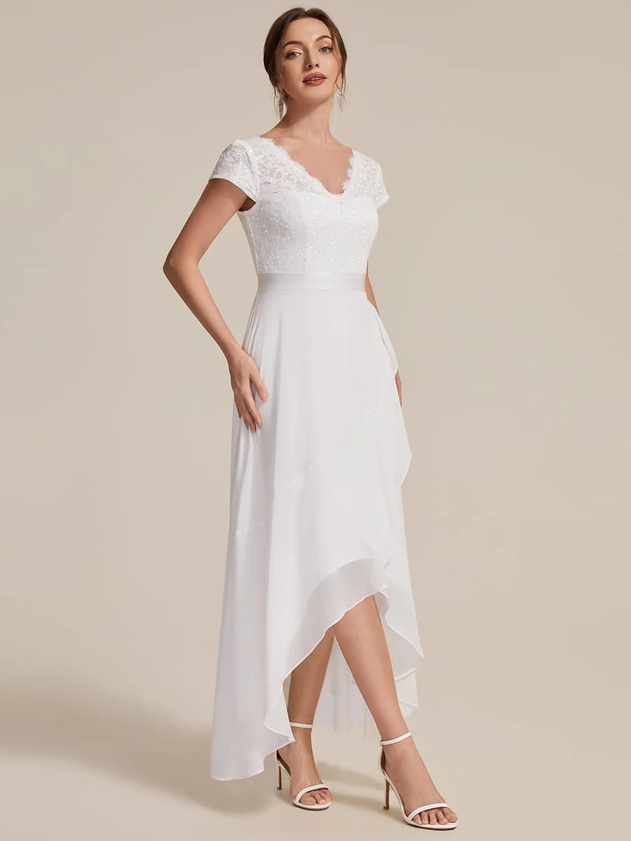 Deep V-Neck Chiffon Cap Sleeve Dress - Image 45