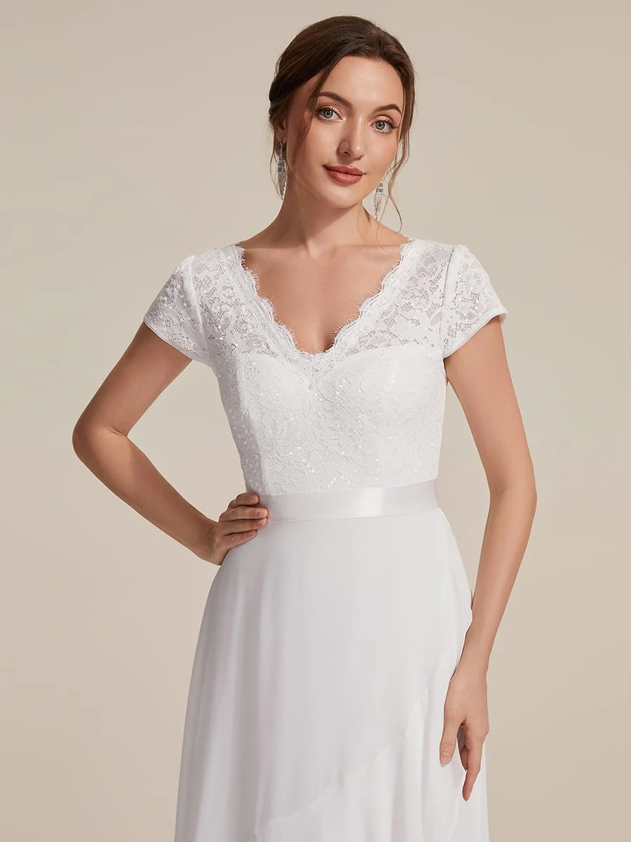 Deep V-Neck Chiffon Cap Sleeve Dress - Image 47