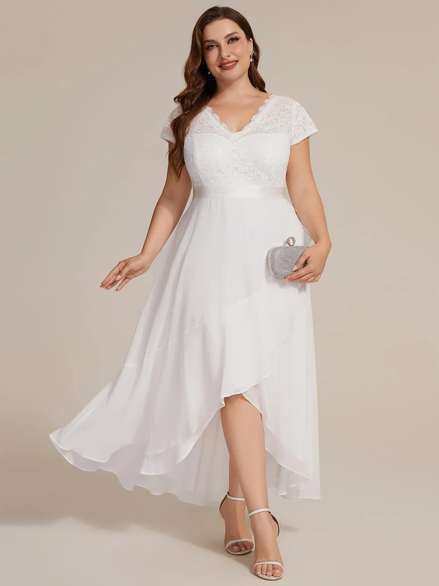 Deep V-Neck Chiffon Cap Sleeve Dress - Image 48