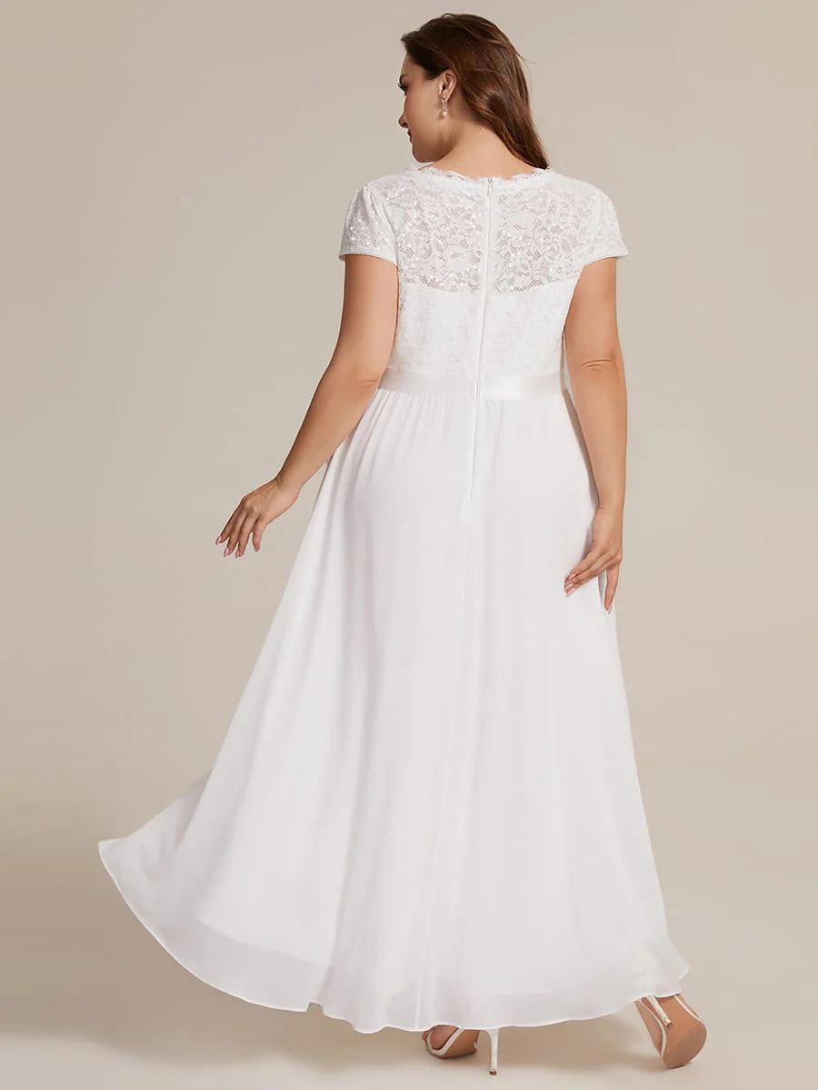 Deep V-Neck Chiffon Cap Sleeve Dress - Image 49