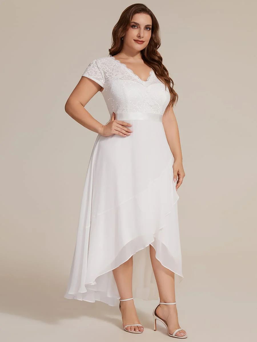 Deep V-Neck Chiffon Cap Sleeve Dress - Image 50