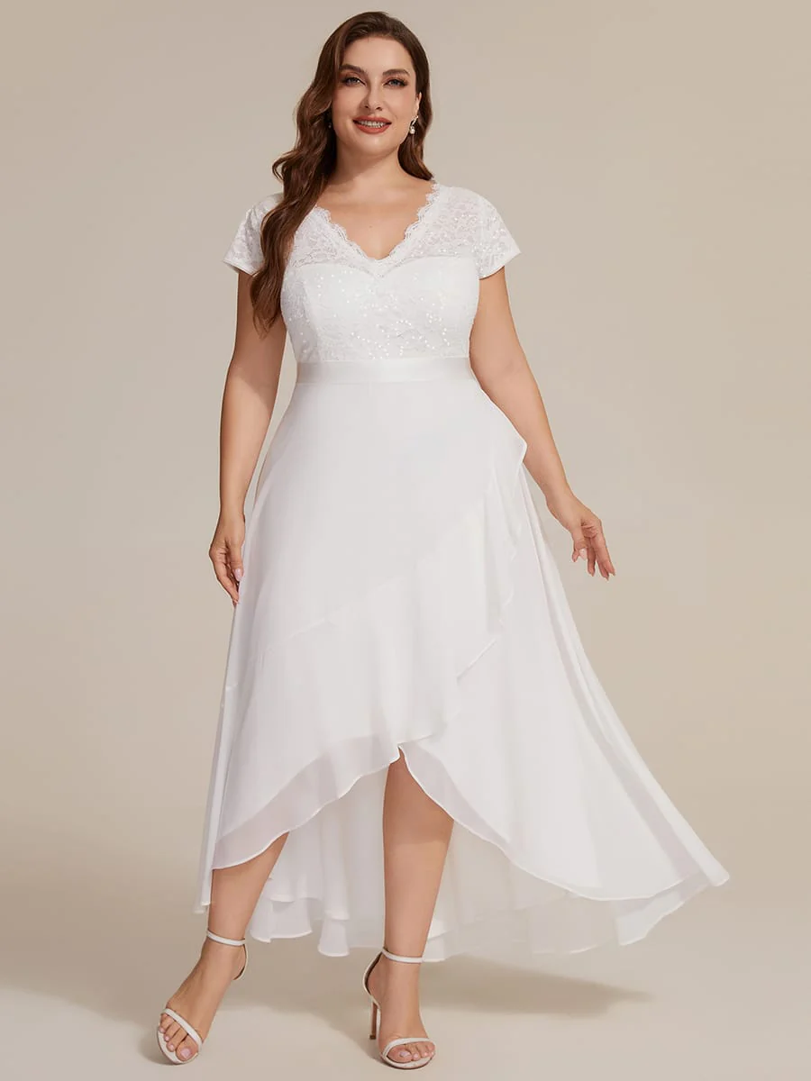 Deep V-Neck Chiffon Cap Sleeve Dress - Image 51