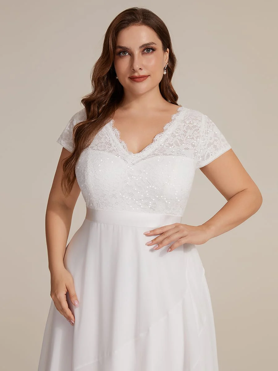 Deep V-Neck Chiffon Cap Sleeve Dress - Image 52
