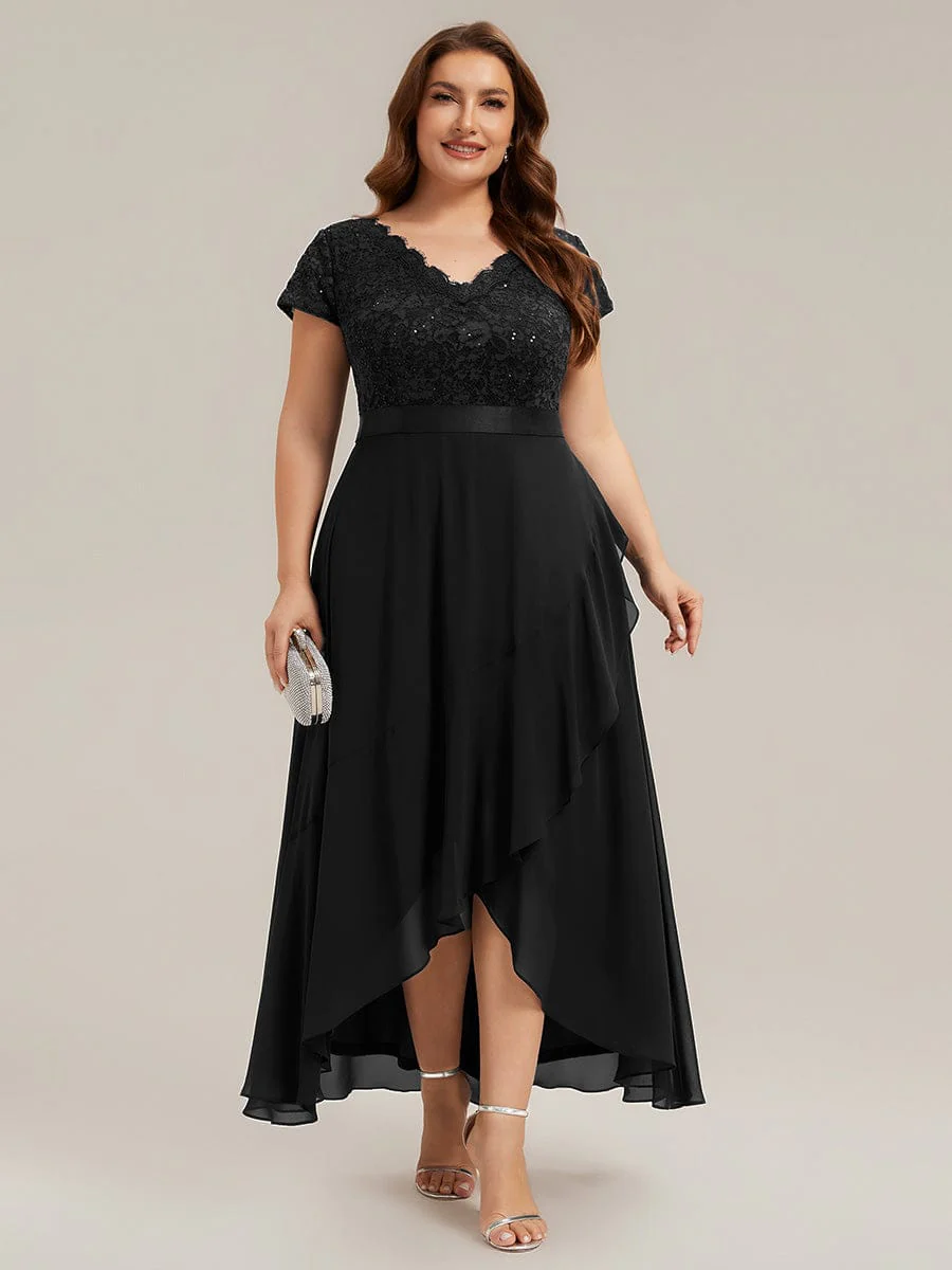Deep V-Neck Chiffon Cap Sleeve Dress - Image 7