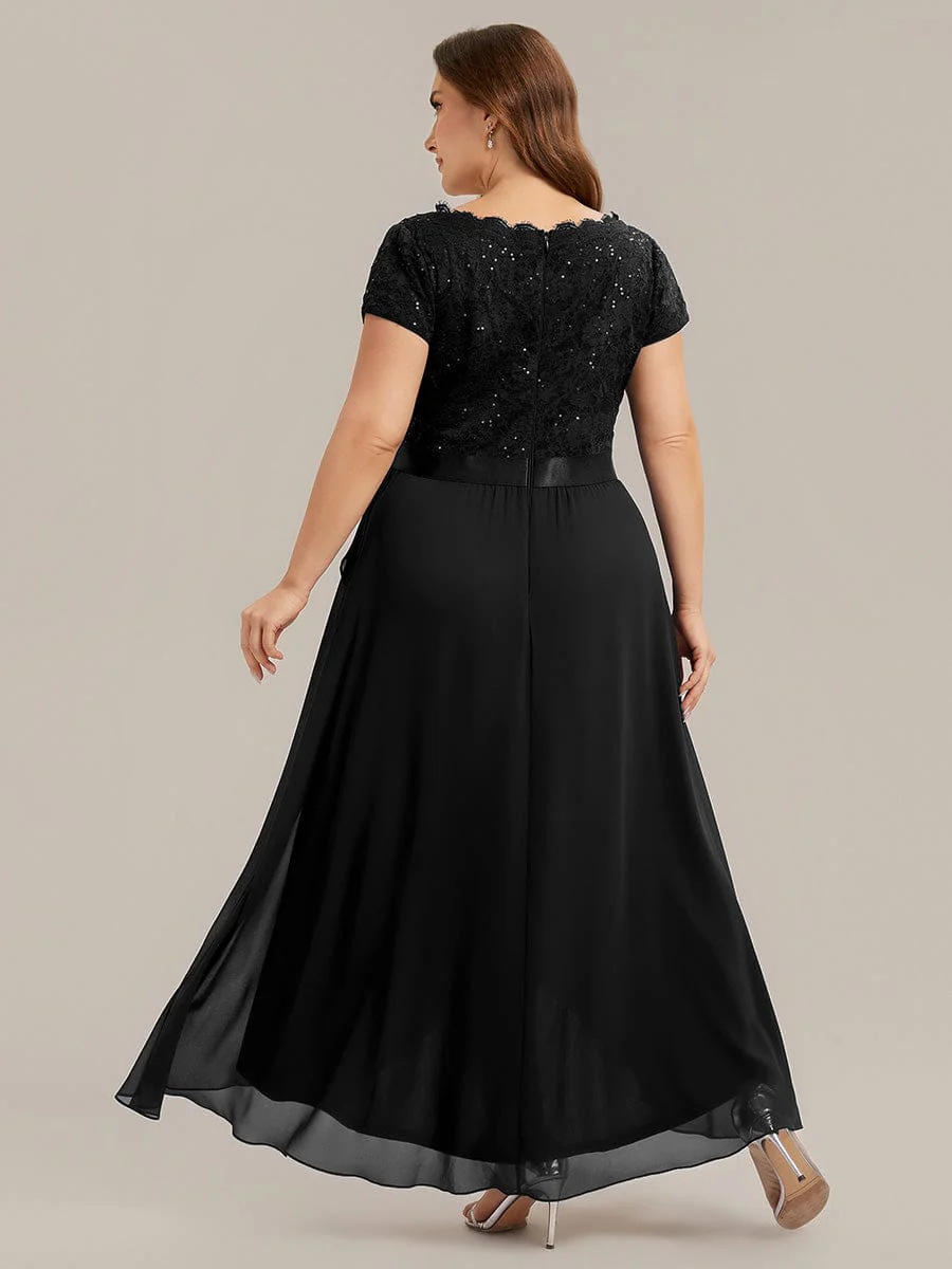 Deep V-Neck Chiffon Cap Sleeve Dress - Image 8