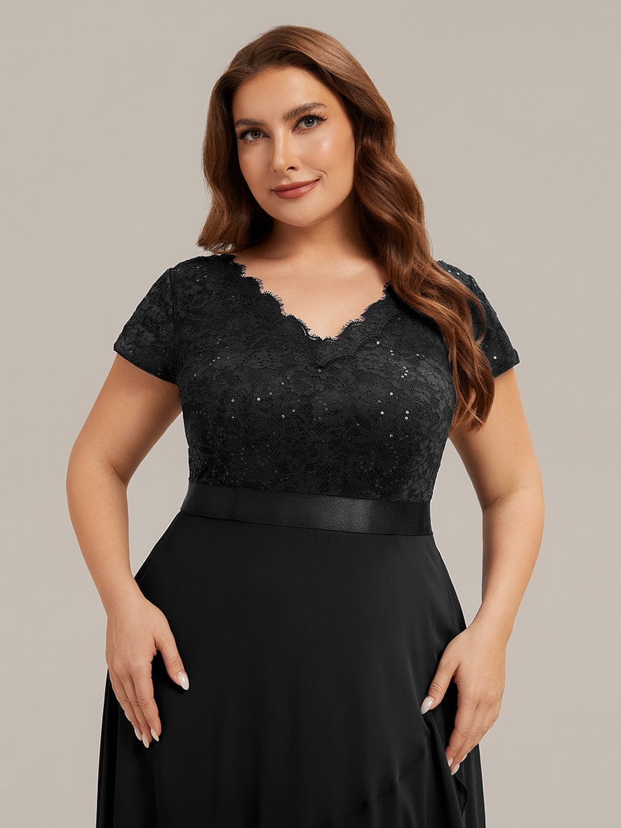 Deep V-Neck Chiffon Cap Sleeve Dress - Image 9