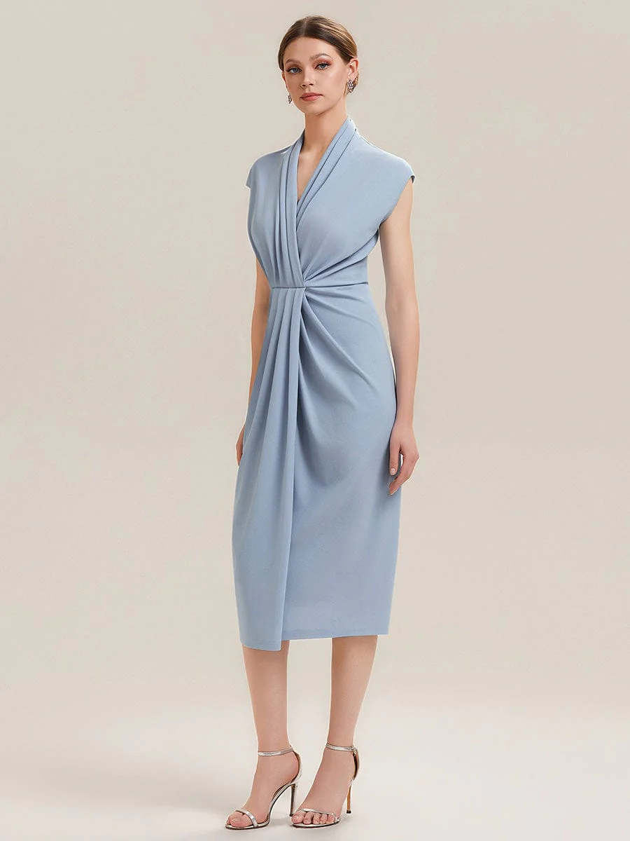 Deep V-Neck Knit Drop Shoulder Sleeve Dress - Image 4