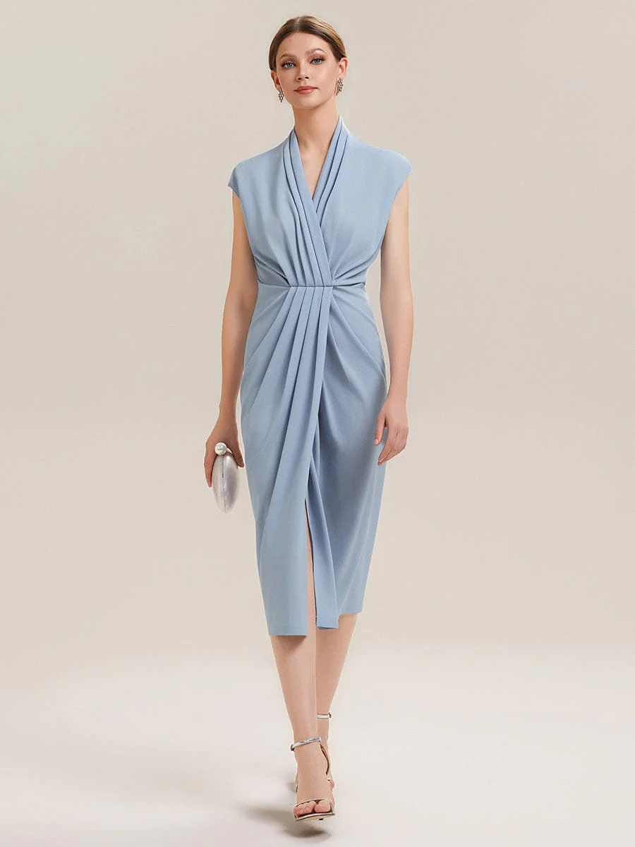 Deep V-Neck Knit Drop Shoulder Sleeve Dress - Image 5
